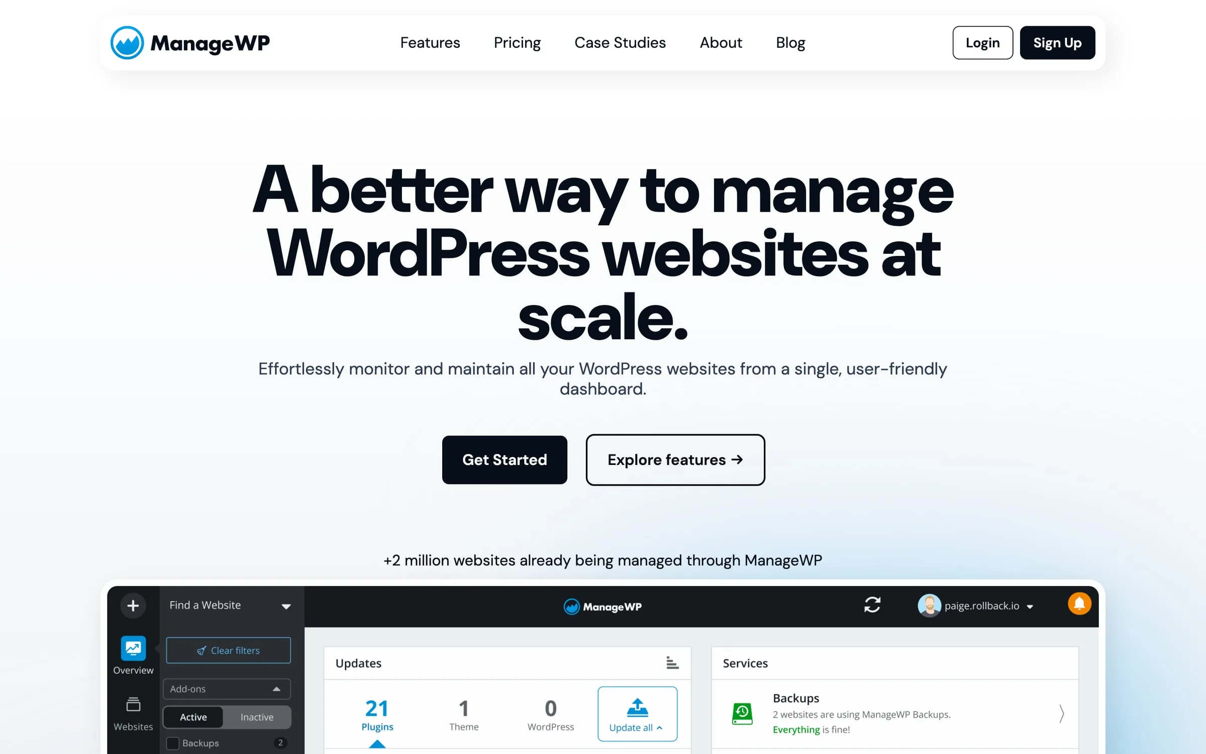 ManageWP website, built by Kivos